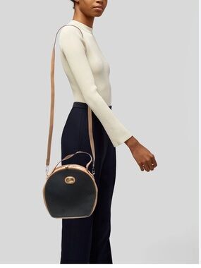 Mark Cross Hat Box Bag 104005 Black Leather Round Crossbody Italy Vintage